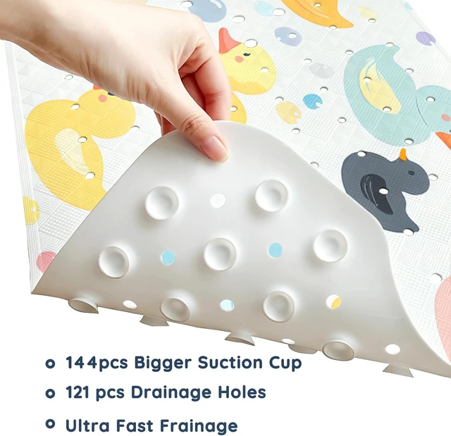 Alt view image 5 of 7 - Machine Washable Bathroom Rug for Kids, Cute Cartoon Duck Design with Drain Holes & Suction Cups, LNOND Non-Slip Toddler Bath Mat for Tub