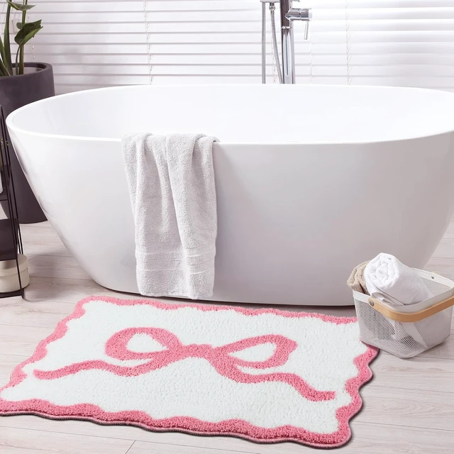 Alt view image 5 of 7 - Pink Bow Scalloped Bathroom Rug Mat