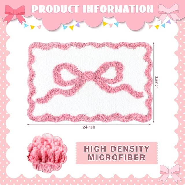 Alt view image 2 of 7 - Pink Bow Scalloped Bathroom Rug Mat