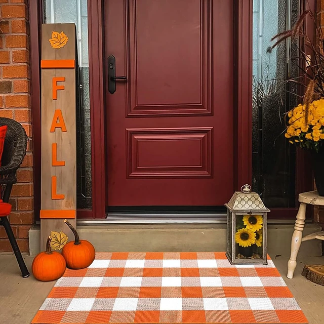Alt view image 6 of 7 - Farmhouse Style Fall Decor for Front Porch Entryway, Washable Cotton Woven Indoor Outdoor Floor Mat, Buffalo Check Plaid Area Rug