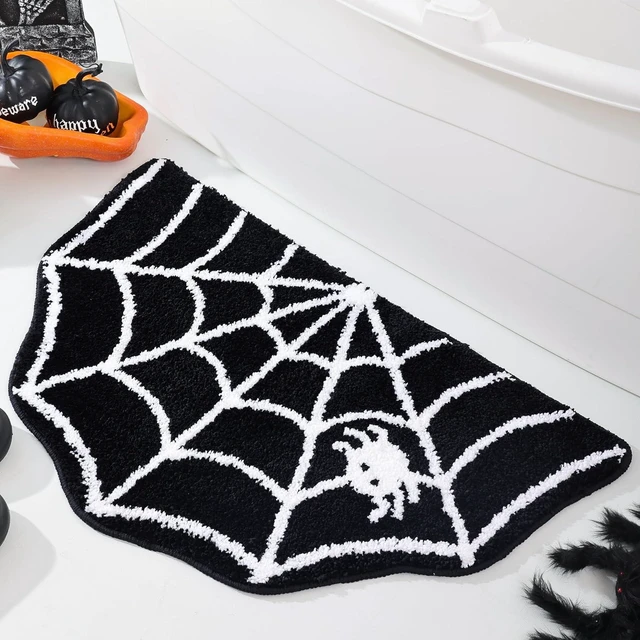 Main image of Adorable Halloween Themed Shower Mat, Spooky Spider Web Bathroom Rug