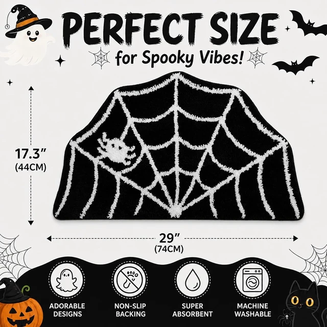 Alt view image 2 of 6 - Adorable Halloween Themed Shower Mat, Spooky Spider Web Bathroom Rug