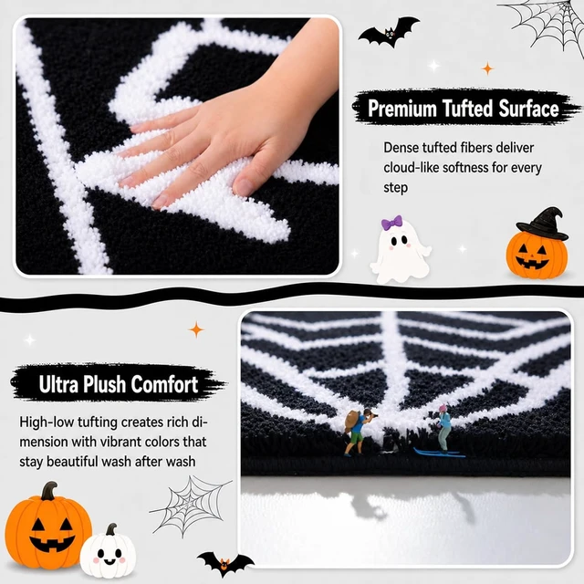 Alt view image 3 of 6 - Adorable Halloween Themed Shower Mat, Spooky Spider Web Bathroom Rug