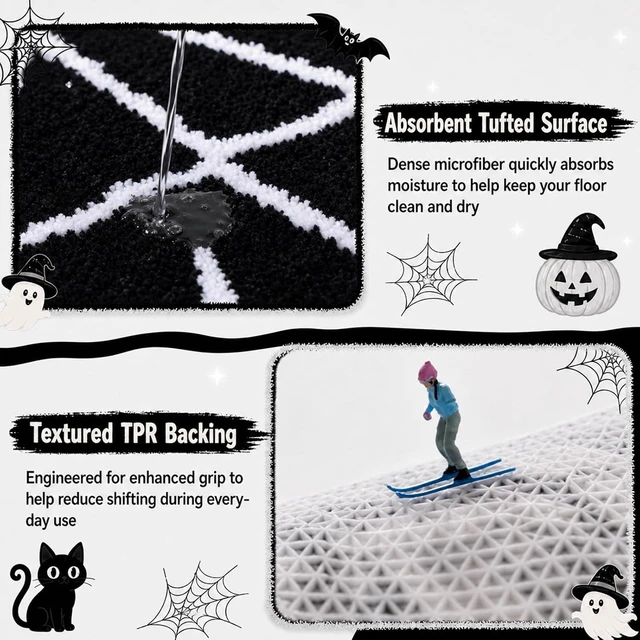 Alt view image 4 of 6 - Adorable Halloween Themed Shower Mat, Spooky Spider Web Bathroom Rug