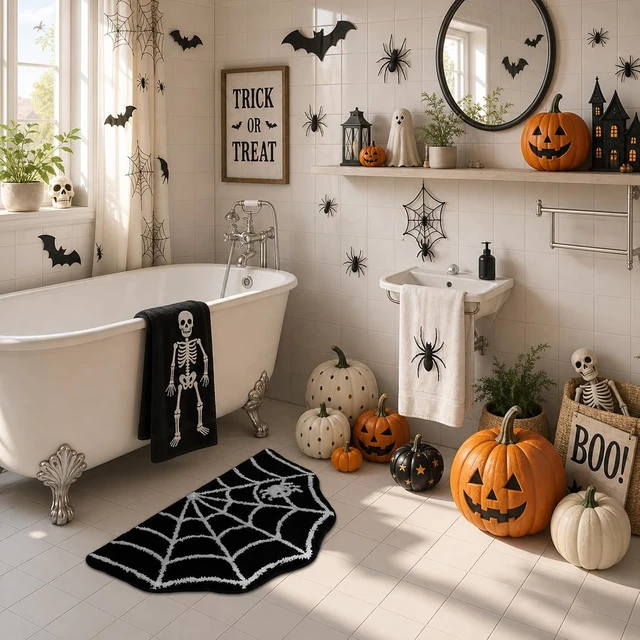 Alt view image 5 of 6 - Adorable Halloween Themed Shower Mat, Spooky Spider Web Bathroom Rug