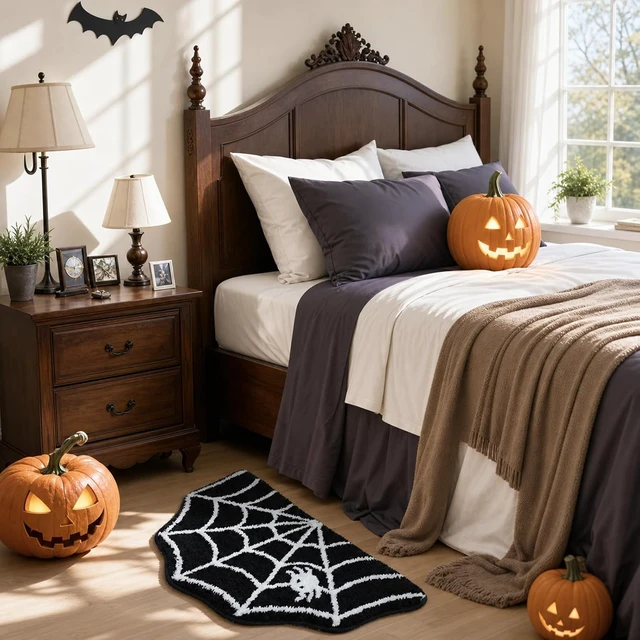 Alt view image 6 of 6 - Adorable Halloween Themed Shower Mat, Spooky Spider Web Bathroom Rug