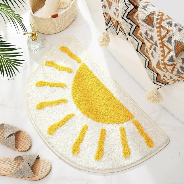 Main image of Plush Anti-Slip Bathroom Rug, Bohemian Semi-Circular Sun Design Bath Mat
