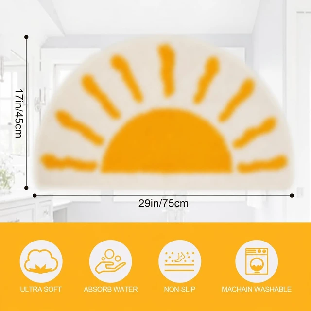 Alt view image 3 of 7 - Plush Anti-Slip Bathroom Rug, Bohemian Semi-Circular Sun Design Bath Mat