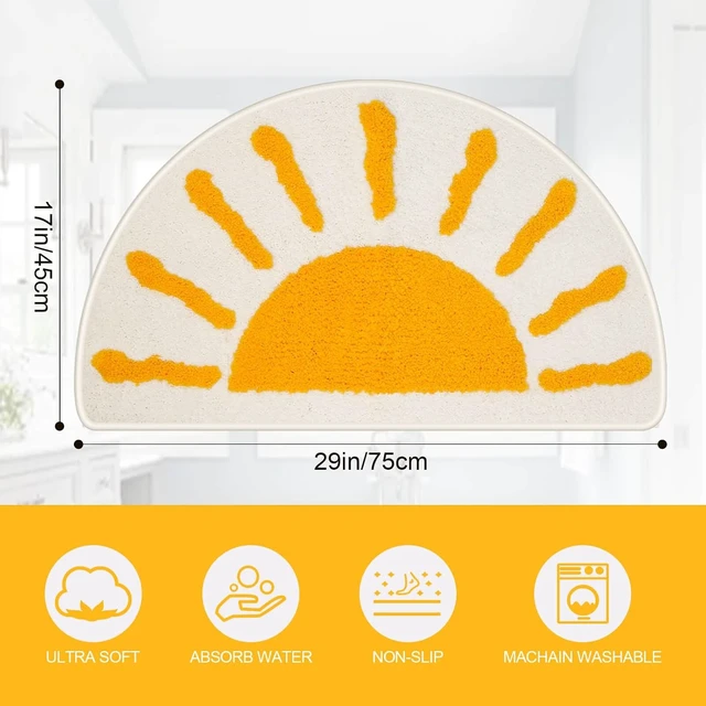 Alt view image 2 of 7 - Plush Anti-Slip Bathroom Rug, Bohemian Semi-Circular Sun Design Bath Mat