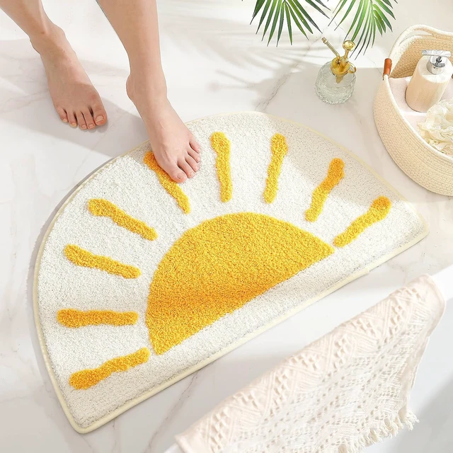 Alt view image 4 of 7 - Plush Anti-Slip Bathroom Rug, Bohemian Semi-Circular Sun Design Bath Mat