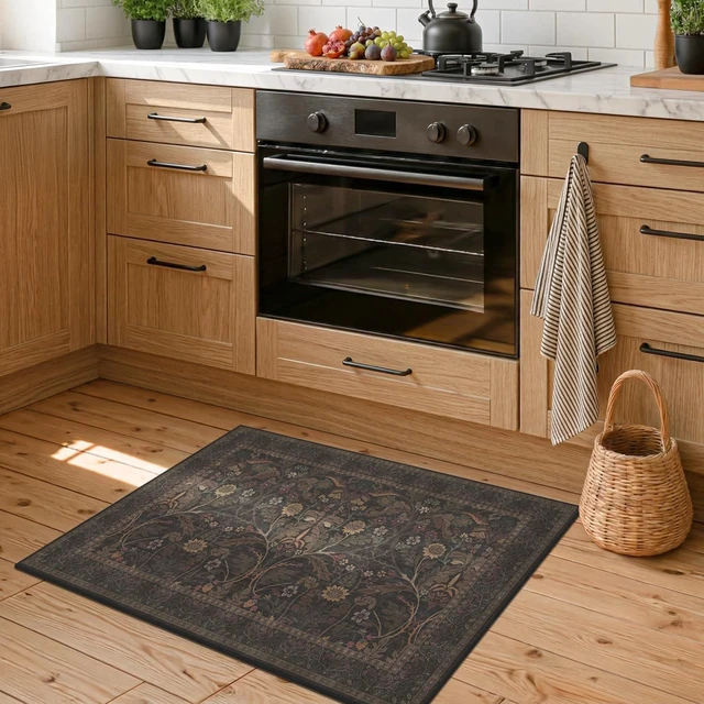 Alt view image 4 of 7 - Stain Resistant Farmhouse Carpet, Soft Low Pile Indoor Door Mat for Kitchen Bathroom, Washable Floral Botanical Entryway Rug