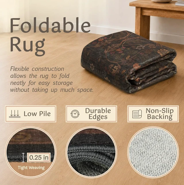 Alt view image 7 of 7 - Stain Resistant Farmhouse Carpet, Soft Low Pile Indoor Door Mat for Kitchen Bathroom, Washable Floral Botanical Entryway Rug