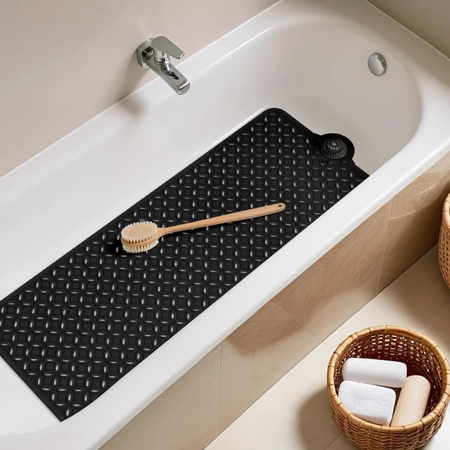 Alt view image 2 of 7 - Machine Washable Shower Floor Liner, Non-Slip Tub Mat with Hair Catcher and Large Drain Holes