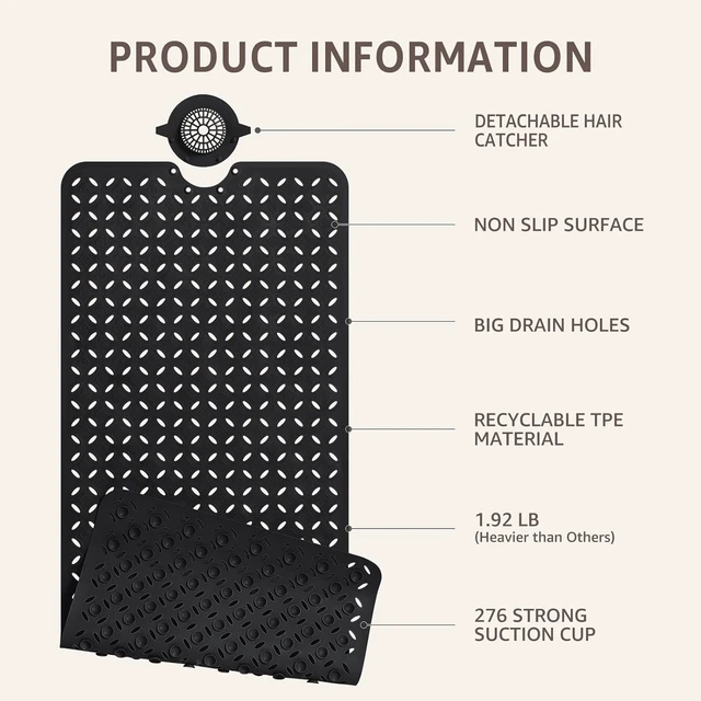 Alt view image 7 of 7 - Machine Washable Shower Floor Liner, Non-Slip Tub Mat with Hair Catcher and Large Drain Holes