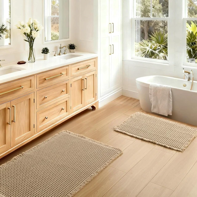 Main image of Two-Piece Waffle Texture Bohemian Bathroom Rug Set