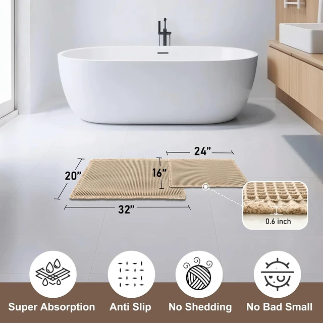 Alt view image 2 of 7 - Two-Piece Waffle Texture Bohemian Bathroom Rug Set