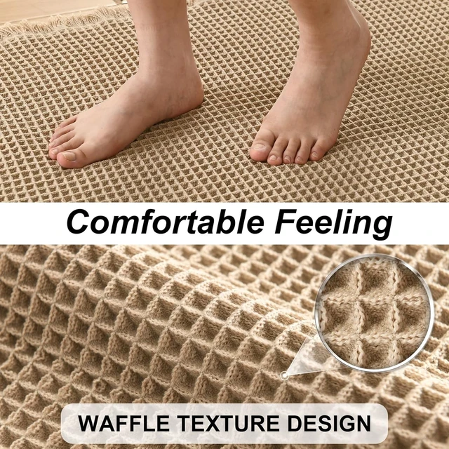 Alt view image 4 of 7 - Two-Piece Waffle Texture Bohemian Bathroom Rug Set