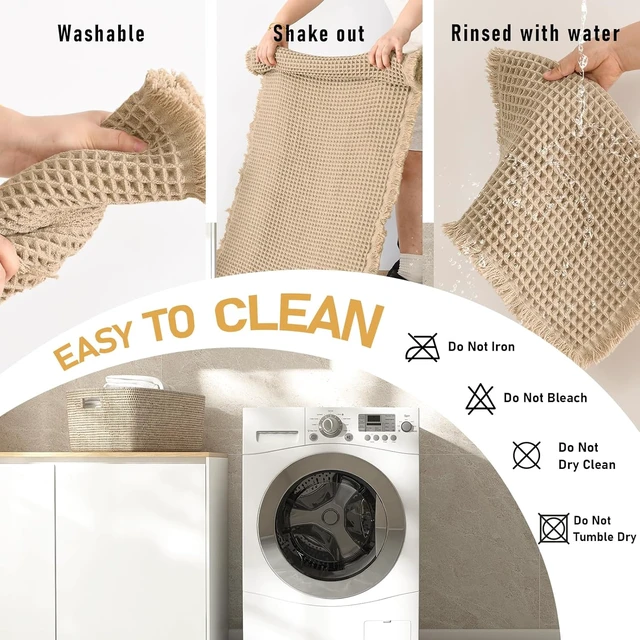 Alt view image 7 of 7 - Two-Piece Waffle Texture Bohemian Bathroom Rug Set