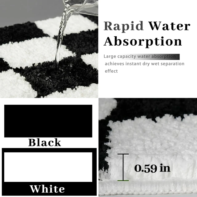 Alt view image 5 of 7 - Classic Checkerboard Pattern Ultra Soft Absorbent Microfiber Bath Rug with Non-Slip Plush Shaggy Design for Bathroom Floor, Premium Black and White Checkered Bathroom Mat