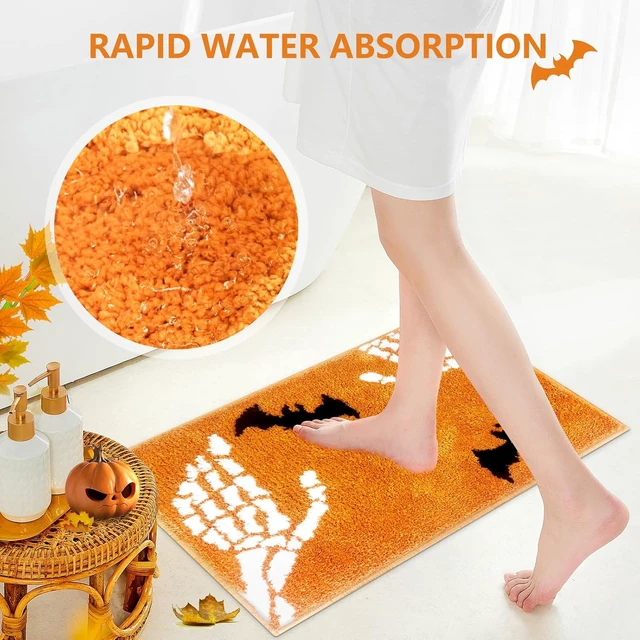 Alt view image 5 of 7 - Home Decor, Thick Washable Skeleton Bone Floor Covering for Shower Tub Sink, Highly Absorbent Non-Slip Bath Mat, Spooky Halloween Bathroom Rug with Skull and Bat Design