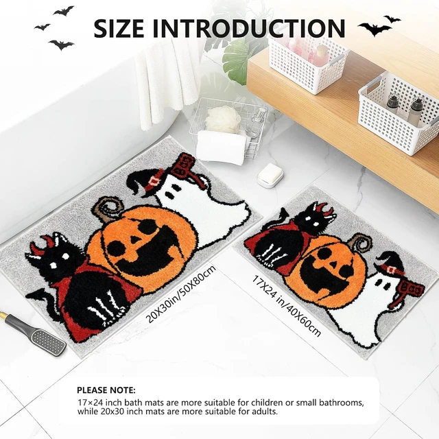 Alt view image 2 of 7 - Black Cat Ghost Pumpkin Design Thick Absorbent Washable Mat for Shower Tub Sink - Holiday Home Decor, Halloween Bathroom Rug Non-Slip