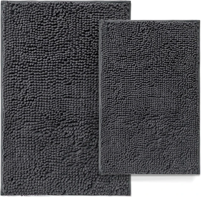 Main image of Thick Soft Absorbent Bath Mats & Carpet for Tub Area, 2-Piece Non-Slip Chenille Bathroom Rug Set