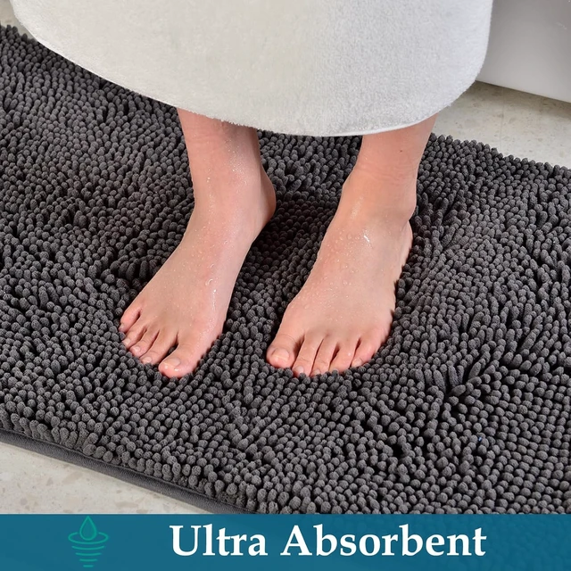 Alt view image 3 of 7 - Thick Soft Absorbent Bath Mats & Carpet for Tub Area, 2-Piece Non-Slip Chenille Bathroom Rug Set