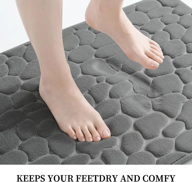 Alt view image 5 of 7 - Cobblestone Design Quick Dry Washable, Non-Slip Absorbent Bathroom Floor Mat, Memory Foam Bath Rug