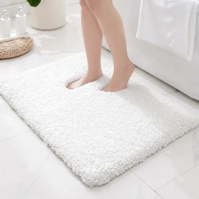 Alt view image 2 of 6 - White Microfiber Non-Slip Plush Small Bath Mat for Bathroom