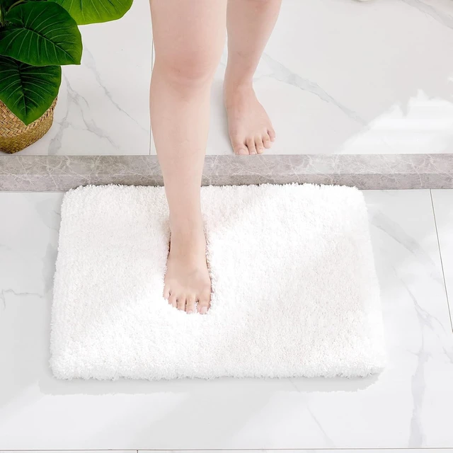 Alt view image 4 of 6 - White Microfiber Non-Slip Plush Small Bath Mat for Bathroom