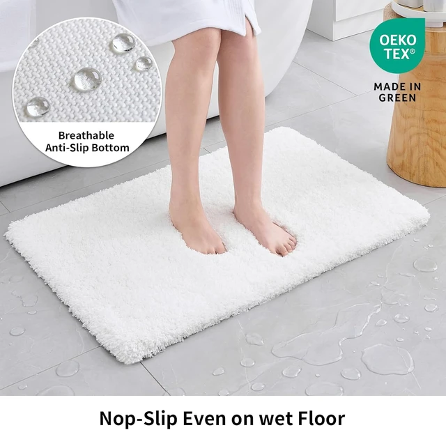 Alt view image 5 of 6 - White Microfiber Non-Slip Plush Small Bath Mat for Bathroom