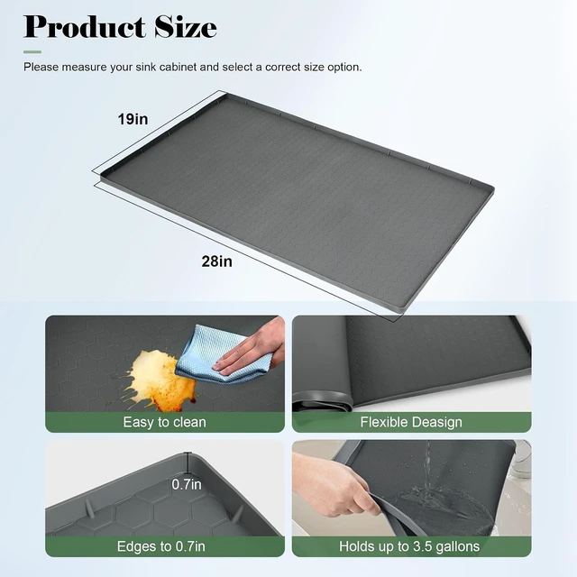 Alt view image 2 of 7 - Silicone Under Sink Mat for Bathroom and Kitchen Cabinet Organization | Waterproof Leak-Proof Liner Pad with Anti-Spill Tray and Raised Edge Barrier