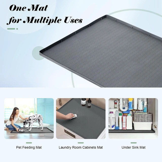 Alt view image 6 of 7 - Silicone Under Sink Mat for Bathroom and Kitchen Cabinet Organization | Waterproof Leak-Proof Liner Pad with Anti-Spill Tray and Raised Edge Barrier