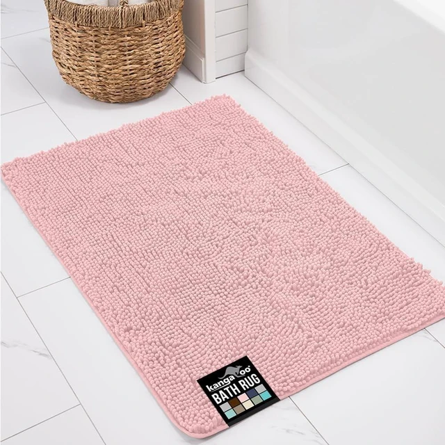 Main image of Machine Washable Plush Bathroom Carpet for Tub and Home Decor, Soft Absorbent Quick Dry Shower Mat, Chenille Shaggy Bath Rug