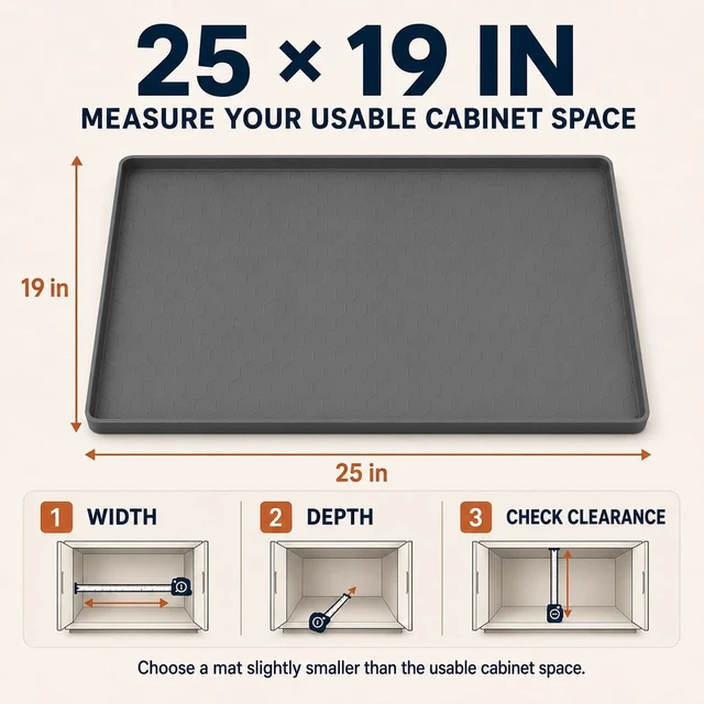 Alt view image 3 of 7 - Silicone Under Sink Mat for Bathroom and Kitchen Cabinet Organization | Waterproof Leak-Proof Liner Pad with Anti-Spill Tray and Raised Edge Barrier