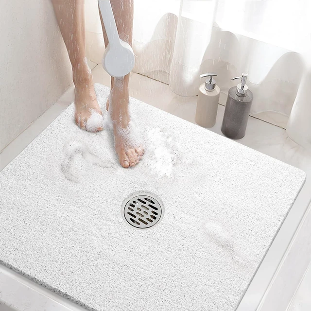 Main image of Quick Drying Bathroom Stall Accessory Without Suction Cup, Soft PVC Bath Tub Floor Rug with Drain Holes, Square Non Slip Shower Mat