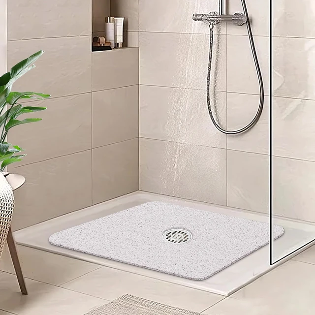 Alt view image 6 of 6 - Quick Drying Bathroom Stall Accessory Without Suction Cup, Soft PVC Bath Tub Floor Rug with Drain Holes, Square Non Slip Shower Mat