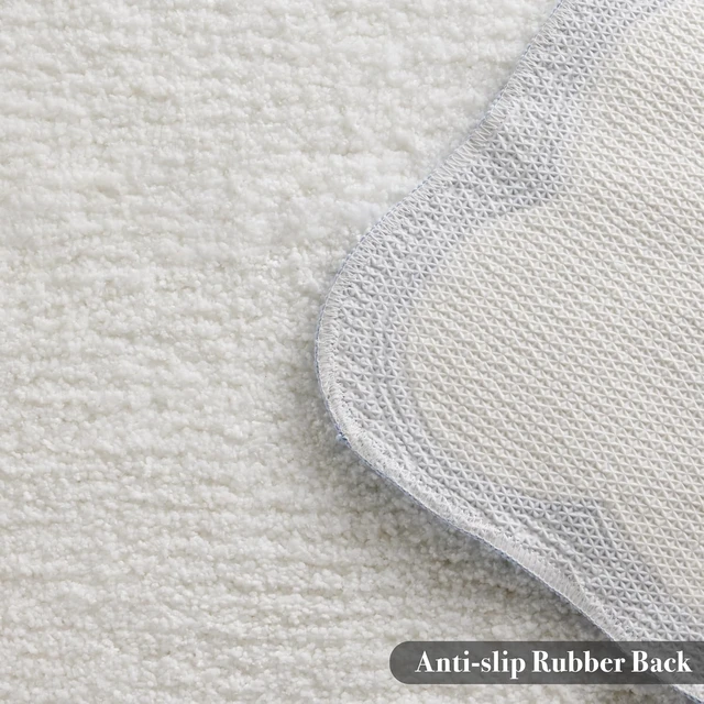 Alt view image 5 of 6 - Absorbent, Anti Slip, Shower, Sink, Floor Carpet, Tub, Small White Bath Rug with Blue Scalloped Piping Cute Aesthetic Preppy Bath Mat for Bathroom, Luxury Microfiber Bathroom Rugs