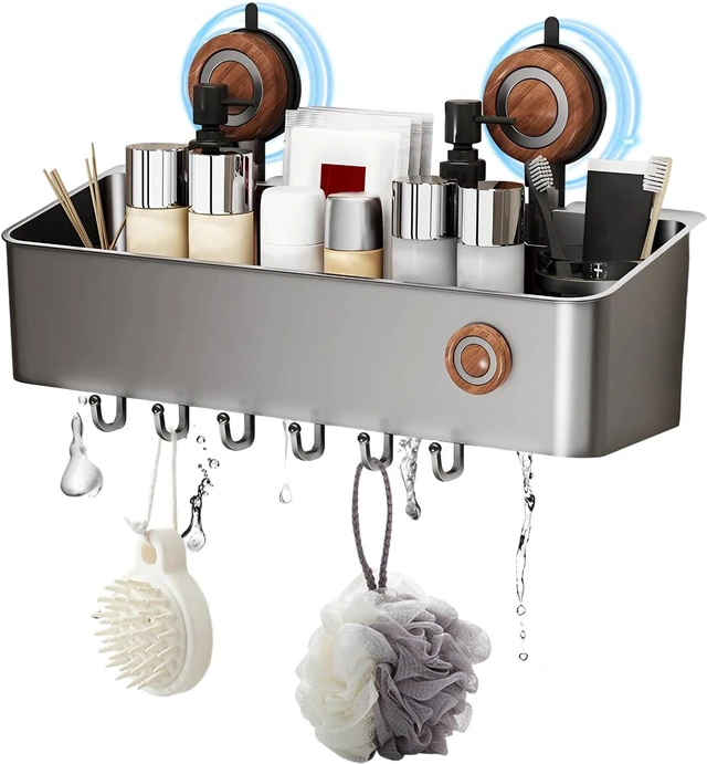 Main image of Drainage Bathroom Shelf & Plastic Storage Organizer for Shampoo and Accessories, Removable Waterproof Shower Caddy with Suction Cups