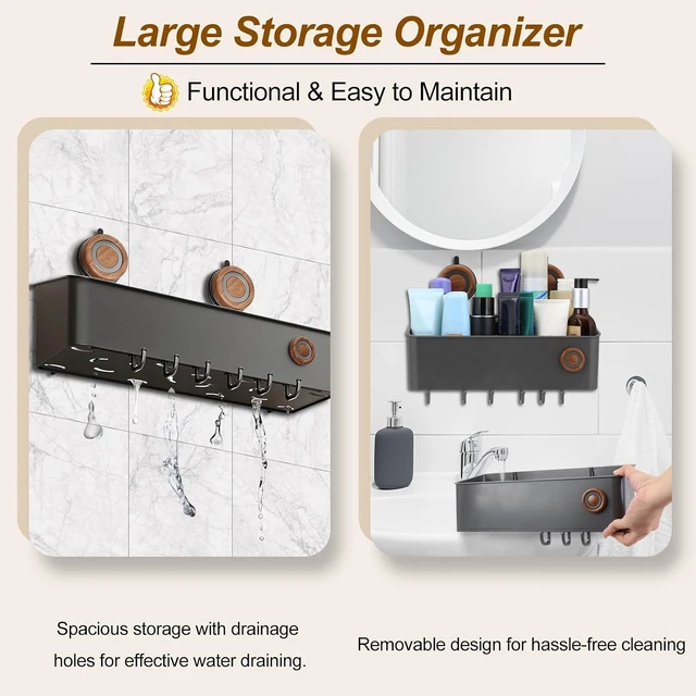 Alt view image 4 of 6 - Drainage Bathroom Shelf & Plastic Storage Organizer for Shampoo and Accessories, Removable Waterproof Shower Caddy with Suction Cups