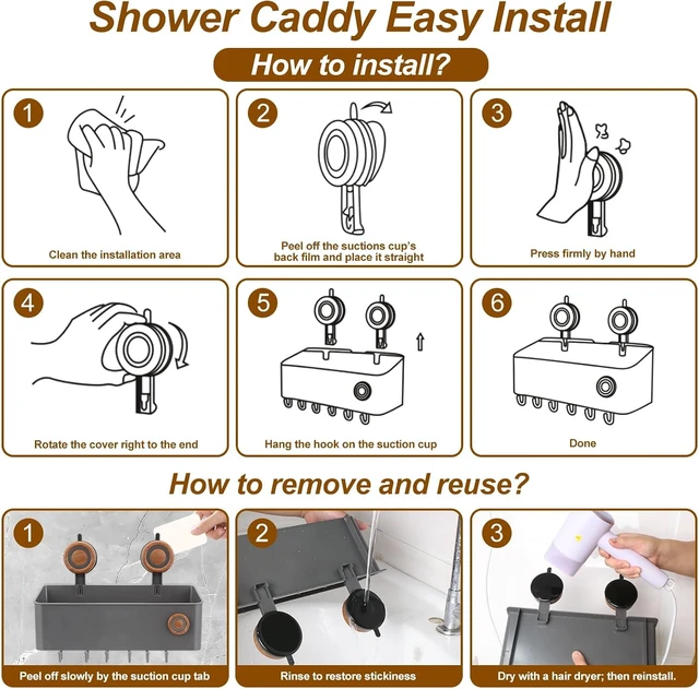Alt view image 5 of 6 - Drainage Bathroom Shelf & Plastic Storage Organizer for Shampoo and Accessories, Removable Waterproof Shower Caddy with Suction Cups