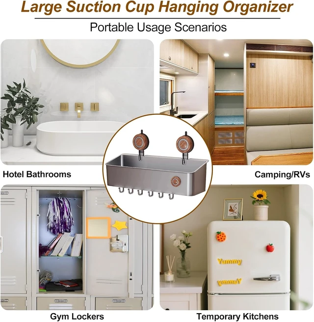 Alt view image 6 of 6 - Drainage Bathroom Shelf & Plastic Storage Organizer for Shampoo and Accessories, Removable Waterproof Shower Caddy with Suction Cups