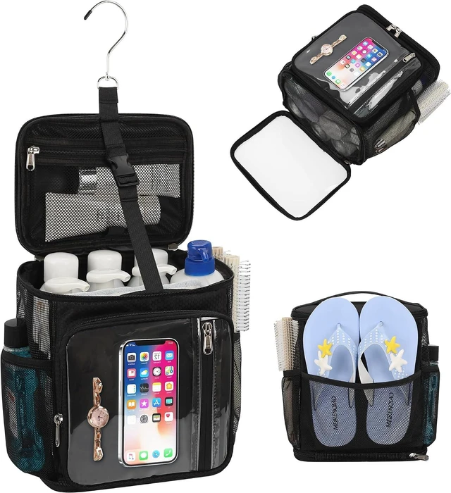 Main image of Portable Hanging Shower Caddy - Quick Dry Water-Resistant Travel Toiletry Bag with Separate Compartments and Multiple Pockets for Dorm & College