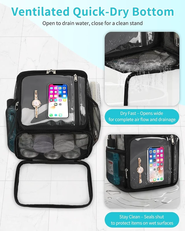 Alt view image 7 of 7 - Portable Hanging Shower Caddy - Quick Dry Water-Resistant Travel Toiletry Bag with Separate Compartments and Multiple Pockets for Dorm & College