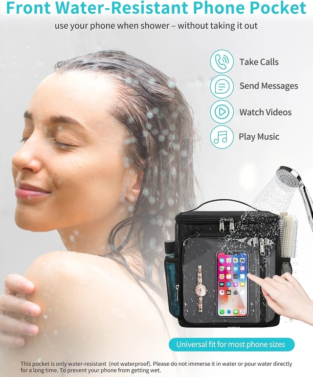 Alt view image 4 of 7 - Portable Hanging Shower Caddy - Quick Dry Water-Resistant Travel Toiletry Bag with Separate Compartments and Multiple Pockets for Dorm & College