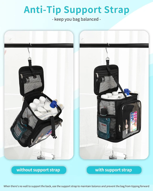 Alt view image 6 of 7 - Portable Hanging Shower Caddy - Quick Dry Water-Resistant Travel Toiletry Bag with Separate Compartments and Multiple Pockets for Dorm & College
