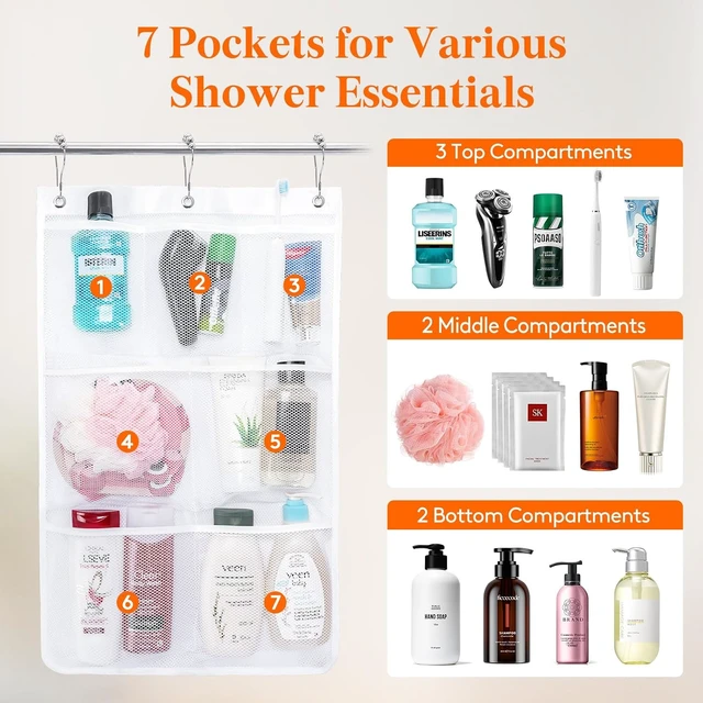 Alt view image 3 of 7 - Hanging Mesh Bathroom Organizer with Multiple Pockets