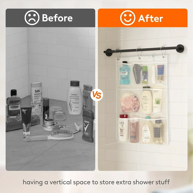 Alt view image 7 of 7 - Hanging Mesh Bathroom Organizer with Multiple Pockets