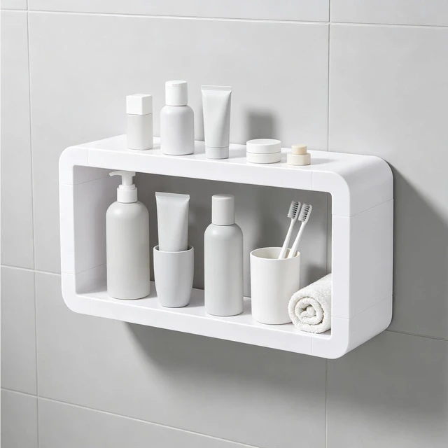 Main image of Moisture-Proof Rust-Resistant Storage Rack with Rounded Edges, Drill-Free Wall Mounted Bath Organizer, Layered Plastic Shower Caddy