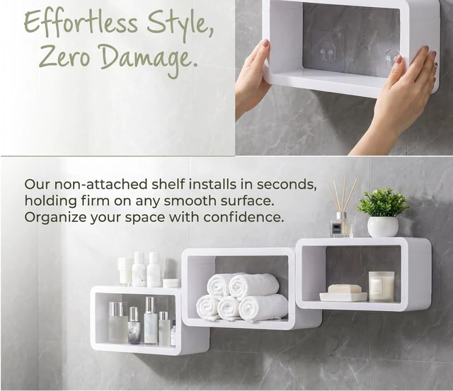 Alt view image 3 of 7 - Moisture-Proof Rust-Resistant Storage Rack with Rounded Edges, Drill-Free Wall Mounted Bath Organizer, Layered Plastic Shower Caddy